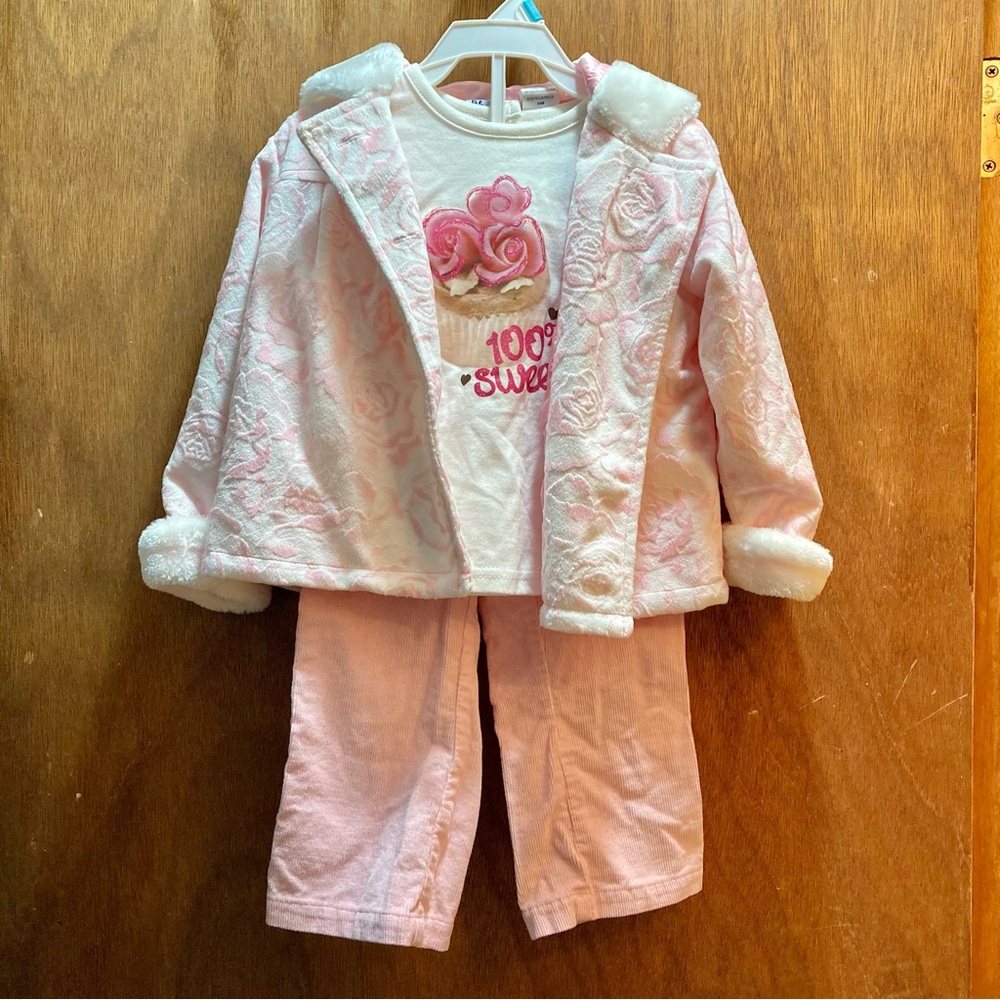 🎉HP🎉 NWT BT Kids 3 Piece Outfit Girls 24 Months Pink 100% Sweet